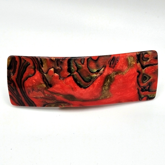 VINTAGE Red Swirl Plastic Hair French Barrette Made in France - Picture 2 of 5